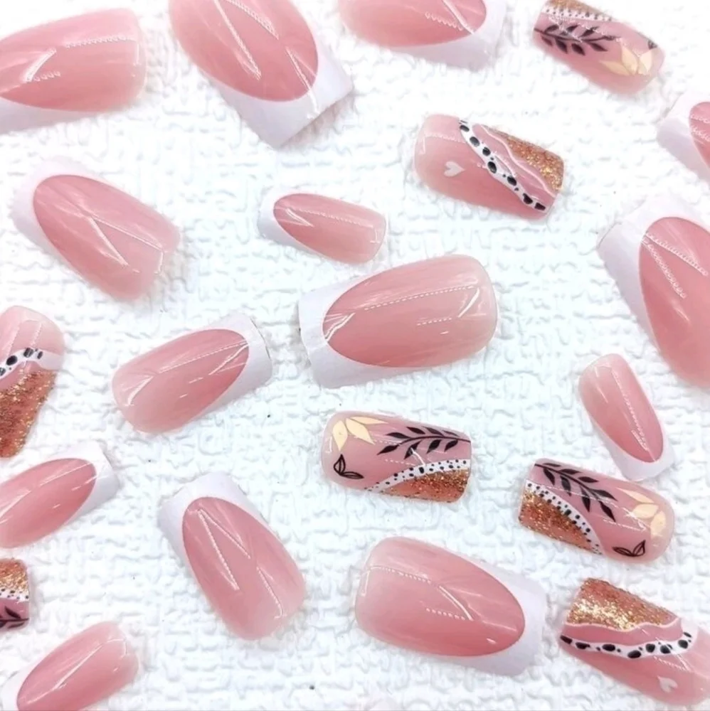 2/$16 Boho Leaf French Manicure Press On Nails